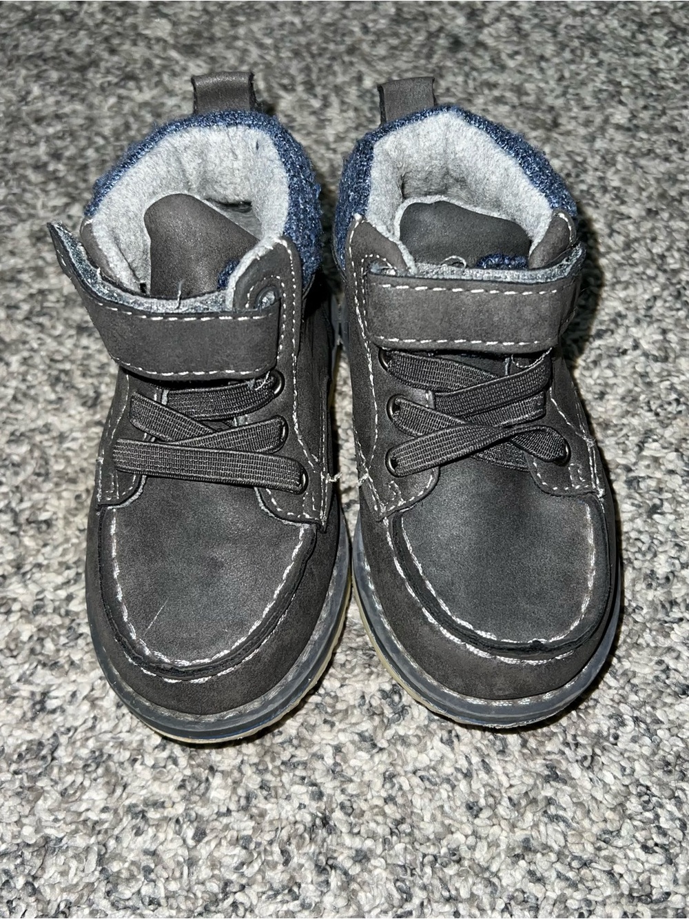 Cat & Jack Black Kids Ankle Boots with Blue Knit Trim